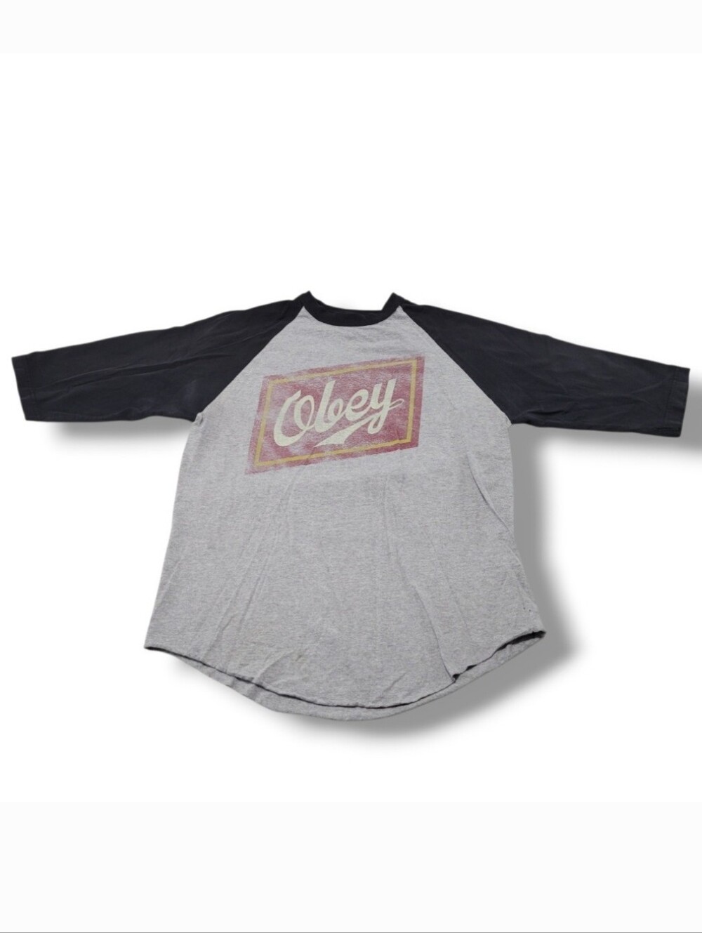 OBEY T-Shirt Size Large Faded OBEY Raglan Baseball Shirt 3/4 Sleeve Graphic Tee